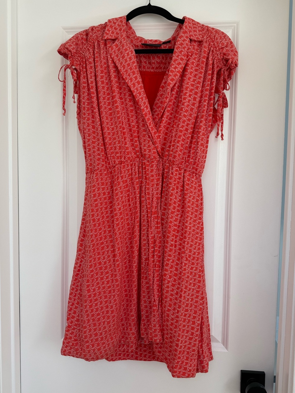 Maeve Anthropologie Coral-Red Printed Midi Wrap Dress
